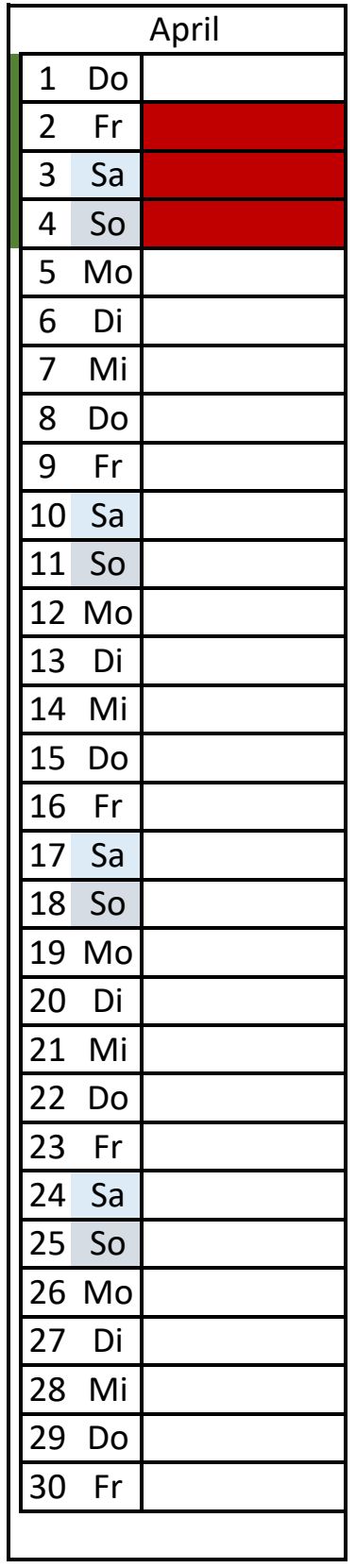 Kalenderblatt Abpril